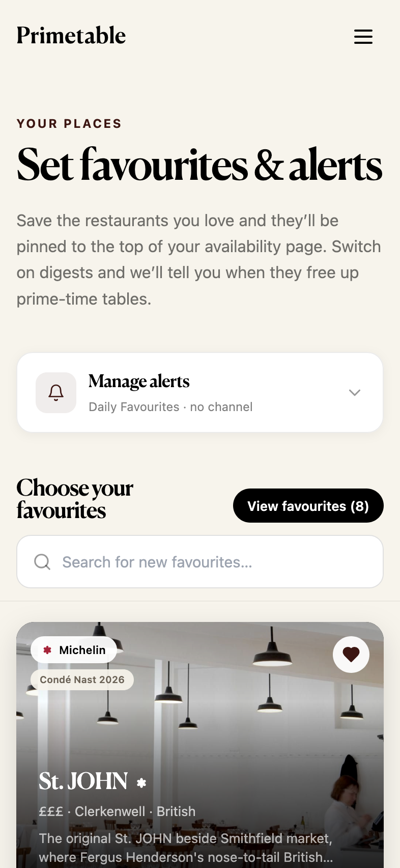 Favourites and alerts: choose the restaurants you want to hear about first
