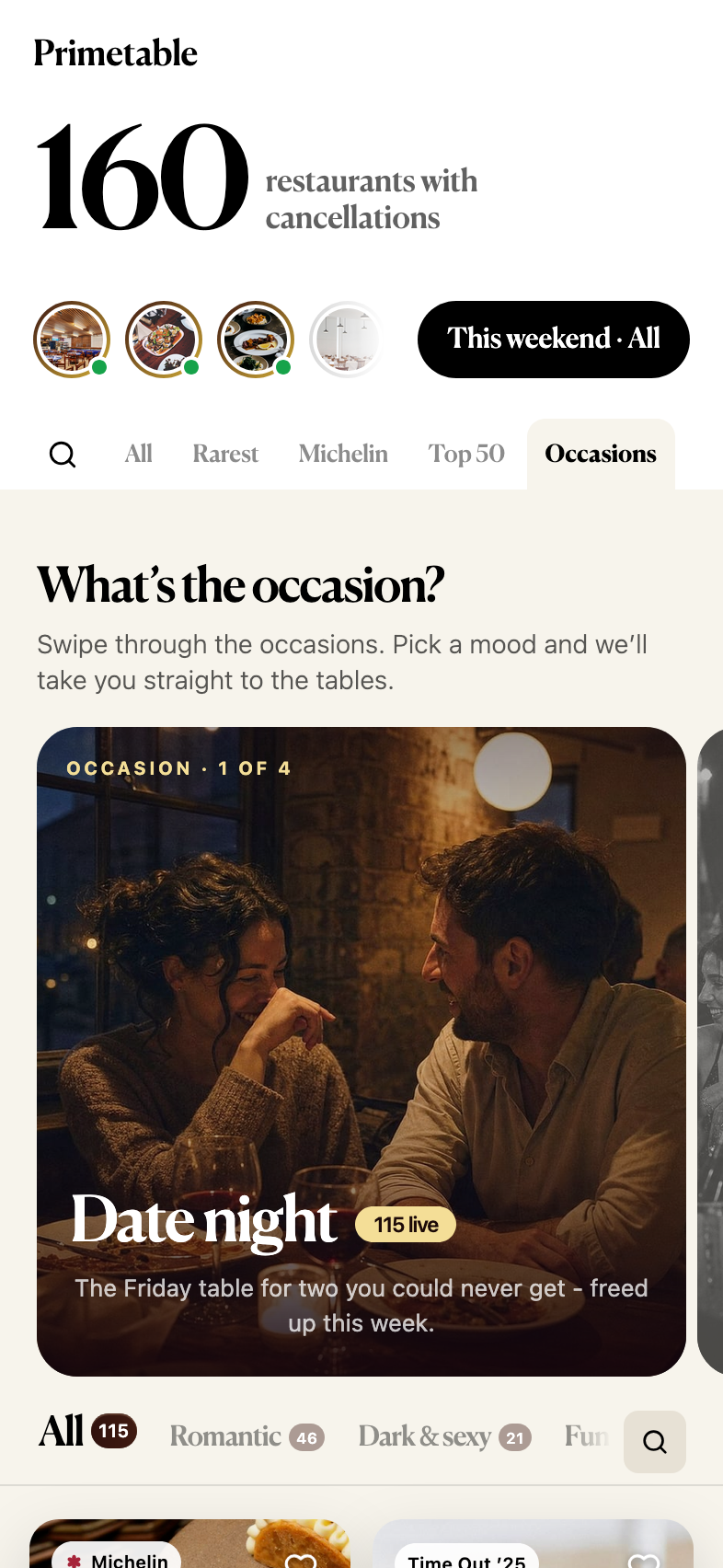 Search by occasion: date night, work dinner, with friends, celebration