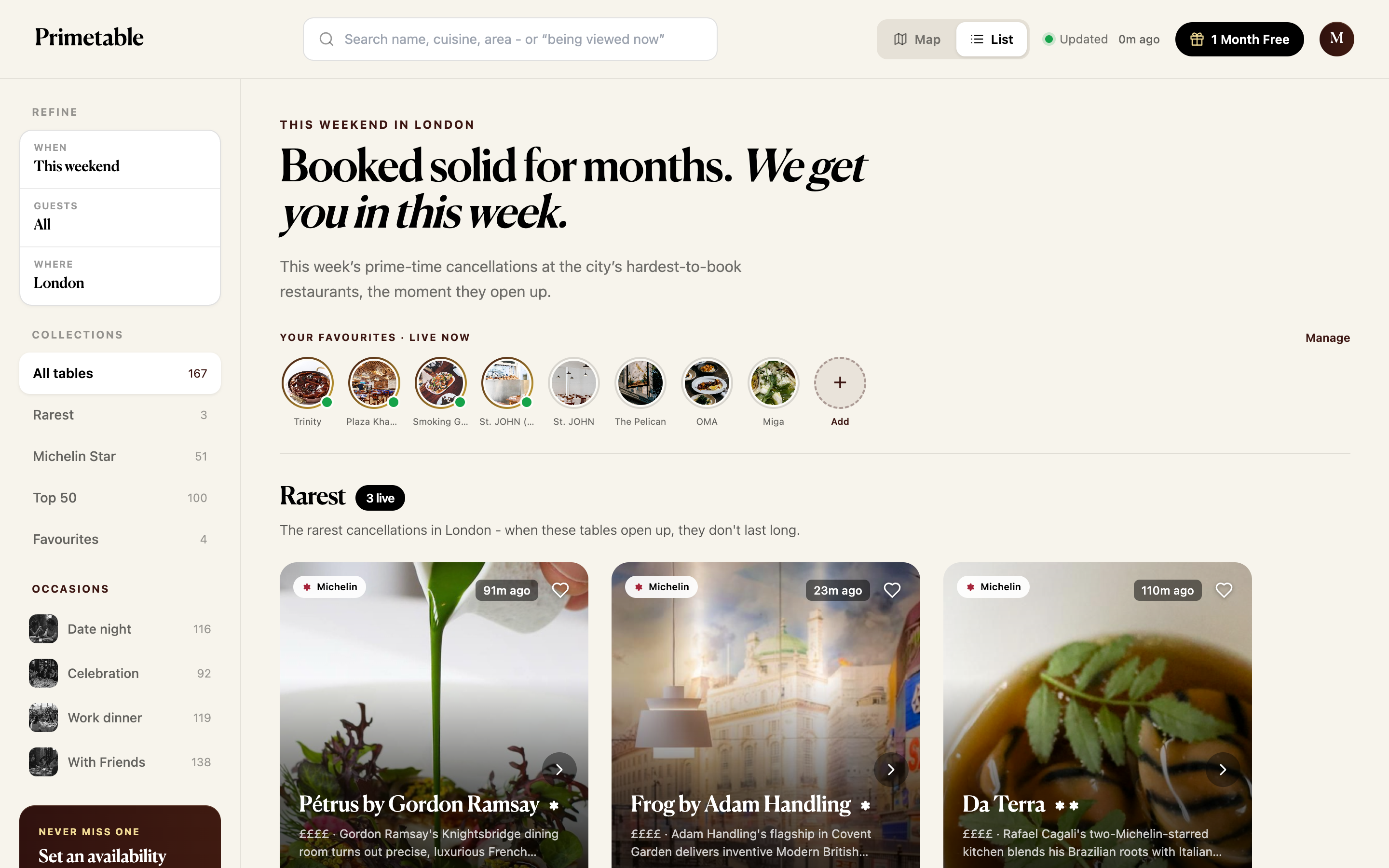 Primetable - Live availability view