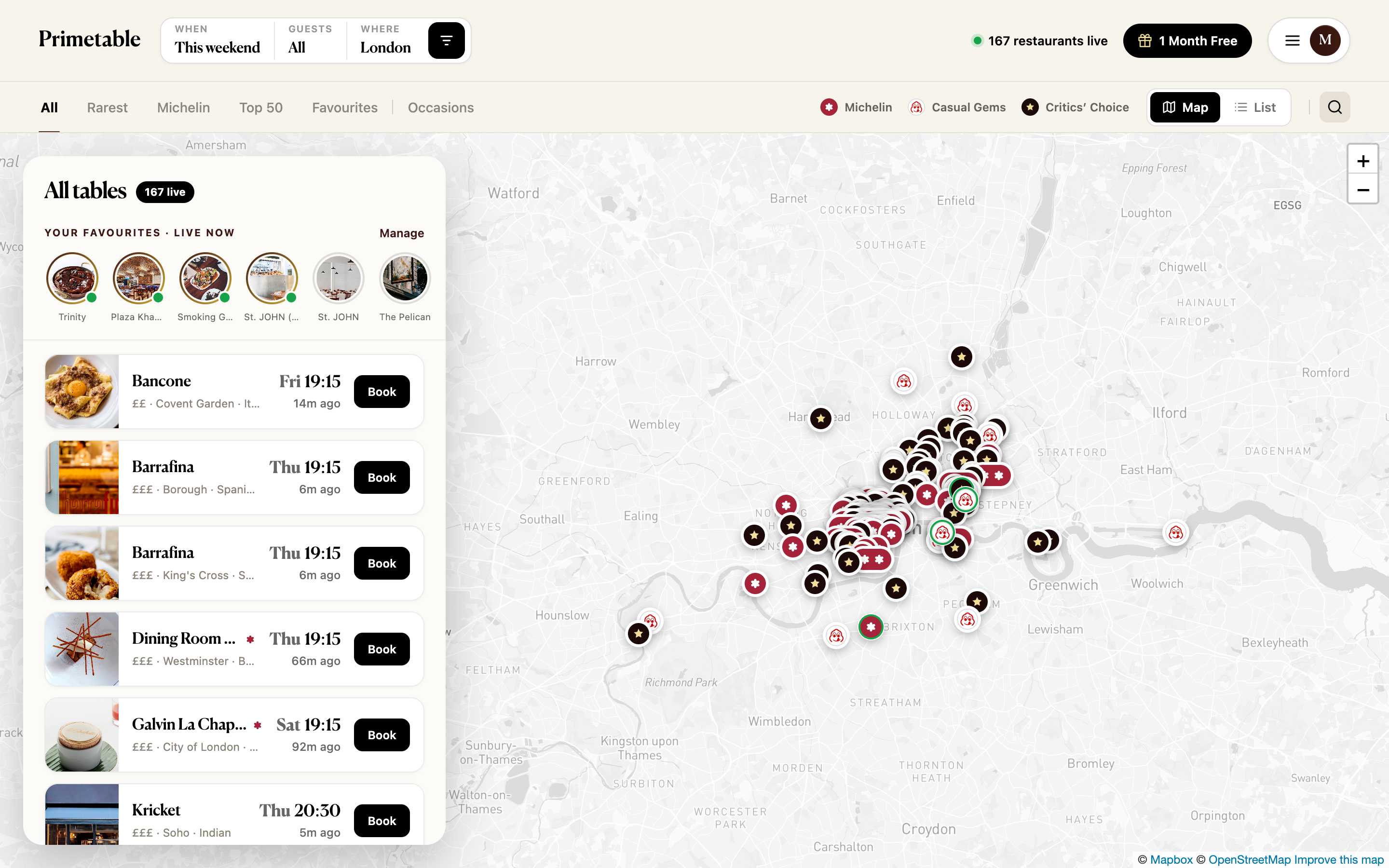 Primetable - Map view