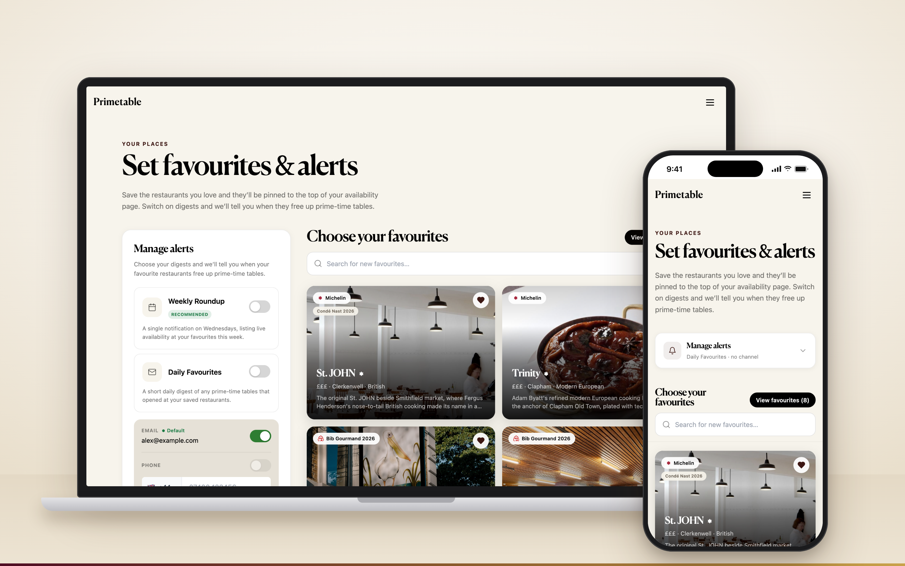 Primetable - Favourites & alerts