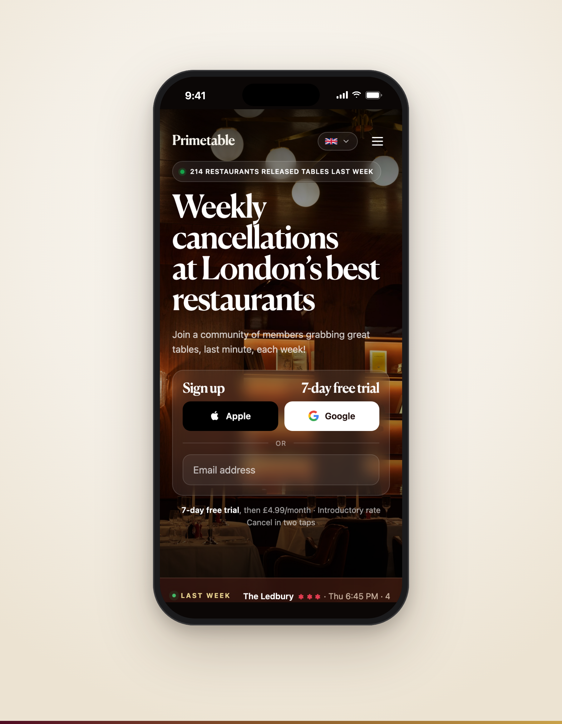 Primetable - Homepage